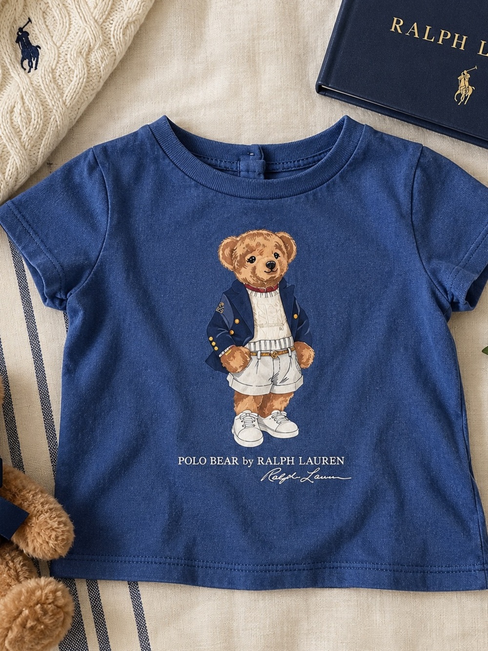 Ralph Lauren Baby Polo Bear Blue Graphic T-Shirt 6M 70